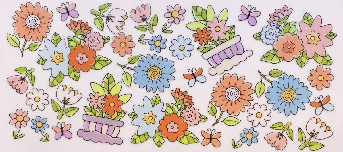 Colorful Garden Flowers & Butterflies Cup Decal – Design #30