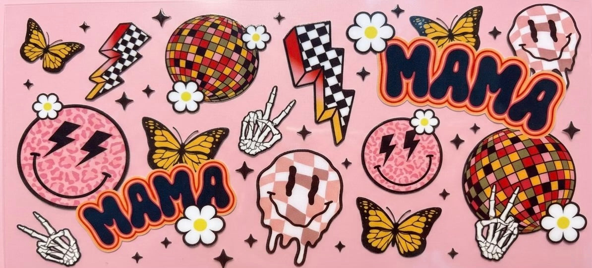 Retro Collage MAMA Disco & Butterflies Cup Decal – Design #75