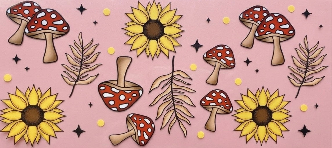 Red Mushrooms & Sunflowers Boho Cup Decal – Design #31