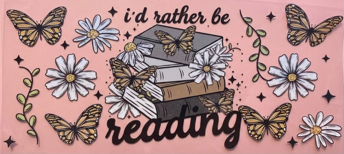 "I'd Rather Be Reading" Books & Butterflies Cup Decal – Design #60