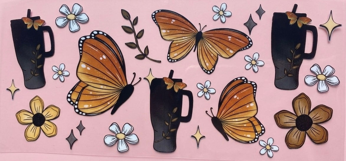 Monarch Butterflies & Sunflowers Cup Decal – Design #22