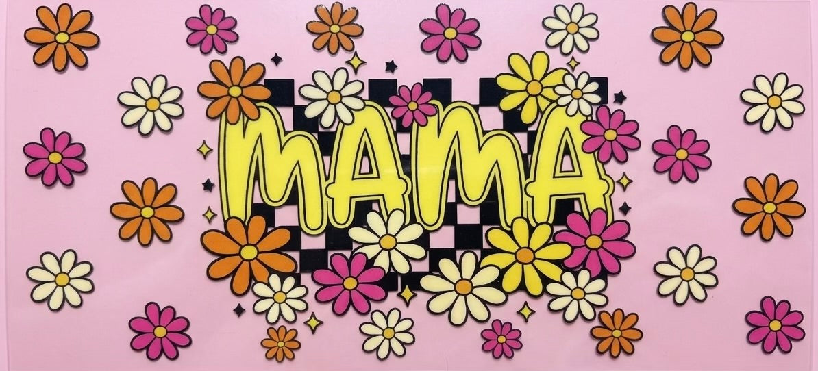 Retro Bubble Letter MAMA Checkerboard Cup Decal – Design #74