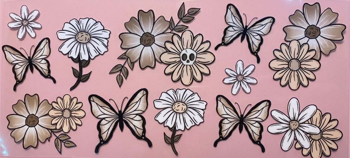 Skull Flower & Daisies Cup Decal – Design #23