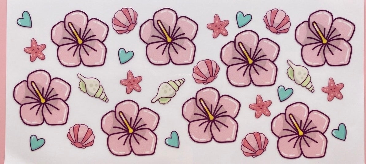 Pink Hibiscus & Beach Vibes Cup Decal – Design #29