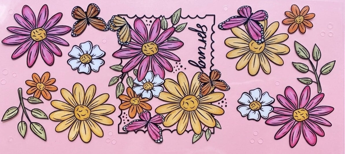 Spring Smiley Daisies & Butterflies Cup Decal – Design #27