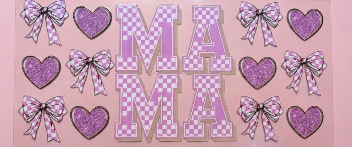 Purple Checkered MAMA Jeweled Bows Cup Decal – Design #69