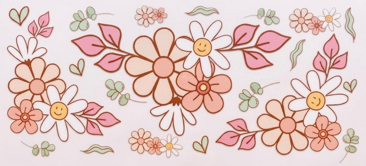 Smiley Face Daisies Retro Floral Cup Decal – Design #24