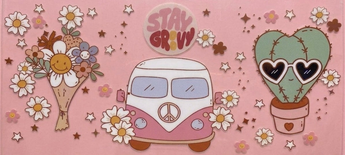 Groovy VW Peace Bus & Flowers Cup Decal – Design #28