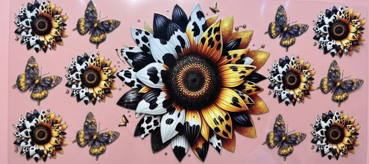 Cow Print & Leopard Sunflowers Western Cup Decal – Design #50