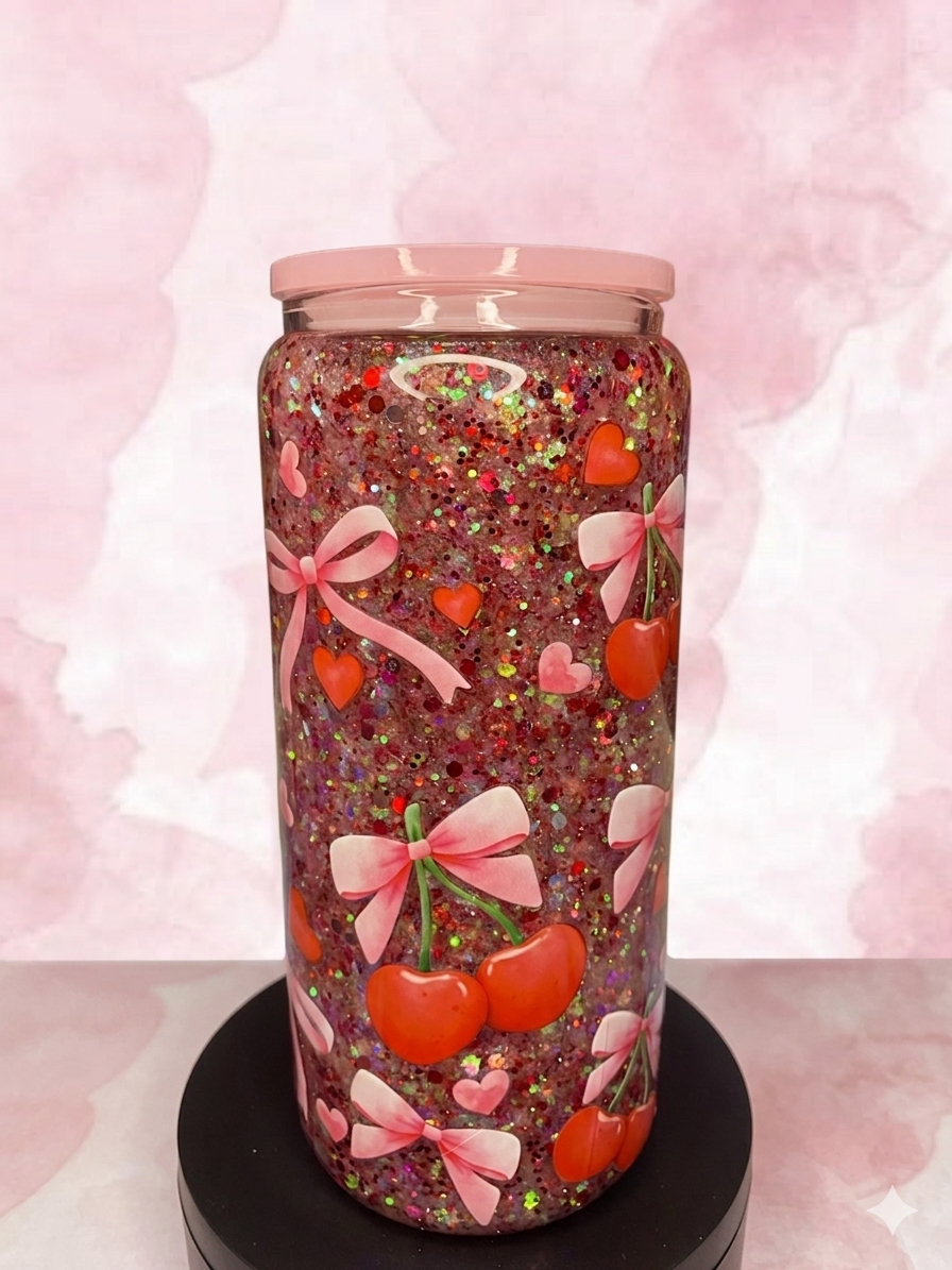 Cherry & Bow Premade Snow Globe Cup – Ready to Ship