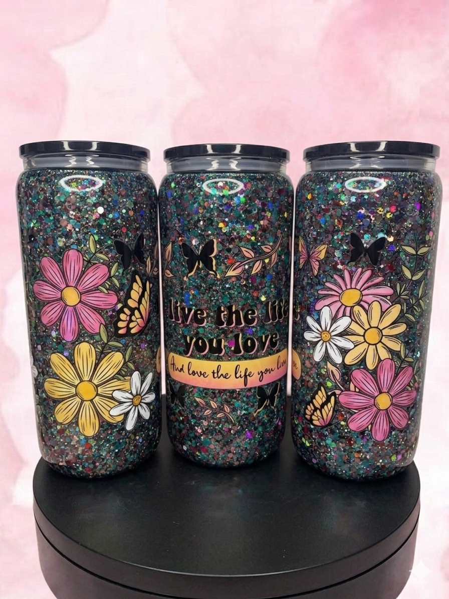 "Live the Life You Love" Floral Butterfly Premade Snow Globe Cup – Ready to Ship
