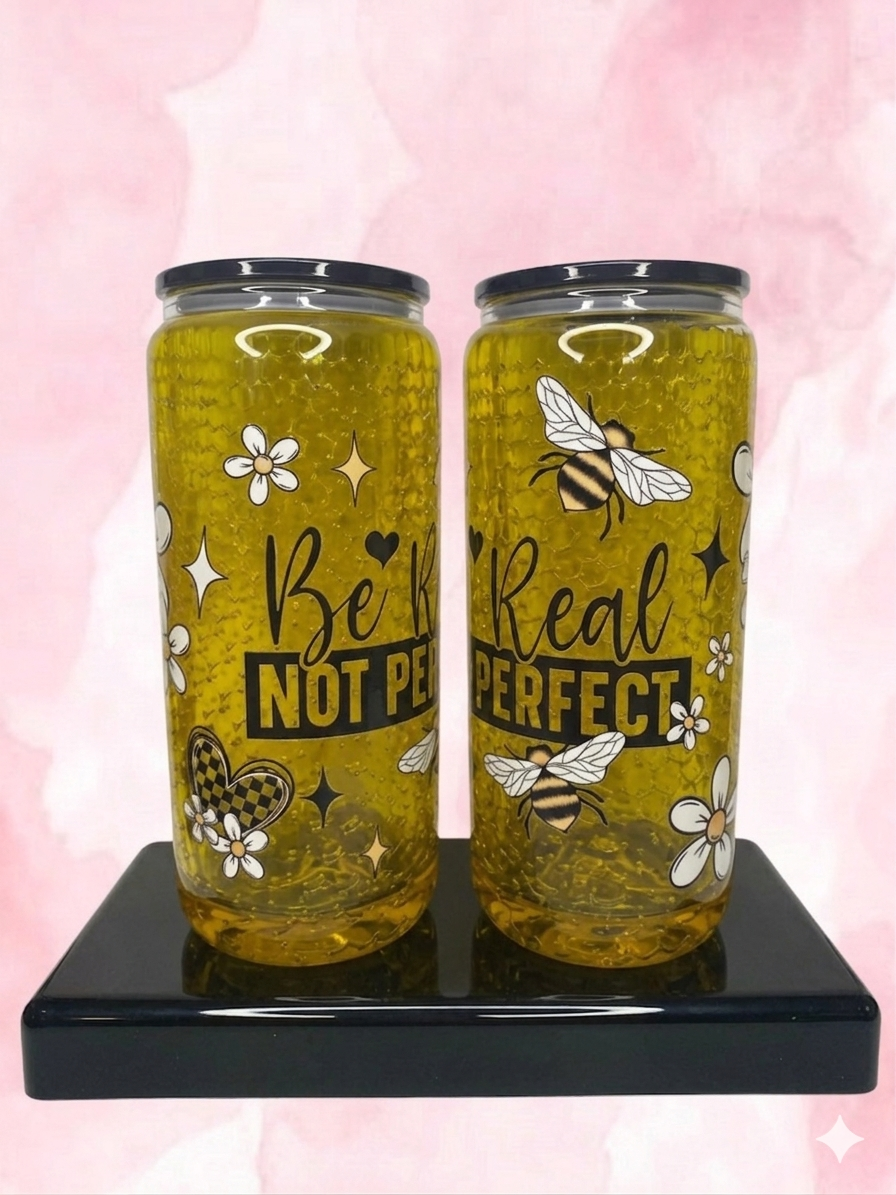 "Be Real Not Perfect" Bee Honeycomb Premade Snow Globe Cup – Ready to Ship