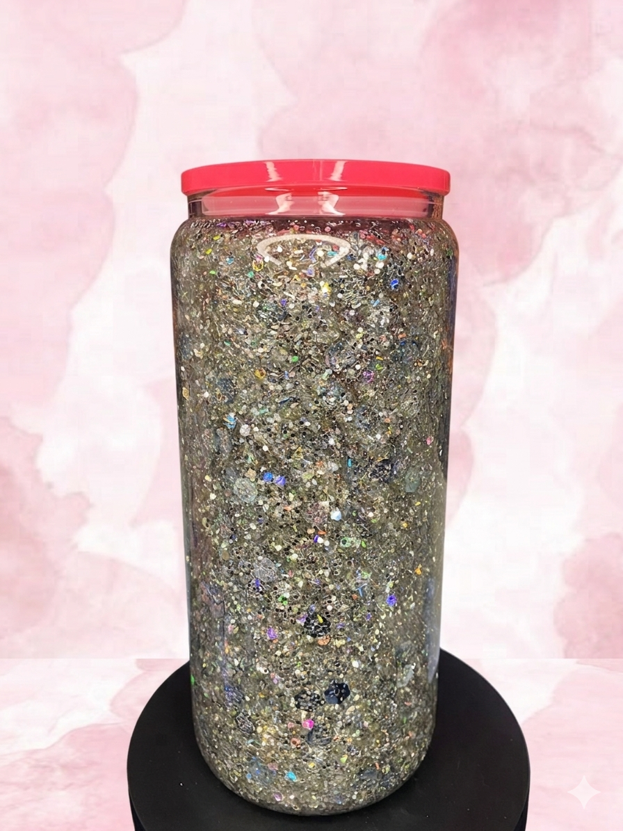 Silver Chunky Glitter Premade Snow Globe Cup – Add Decal to Cart