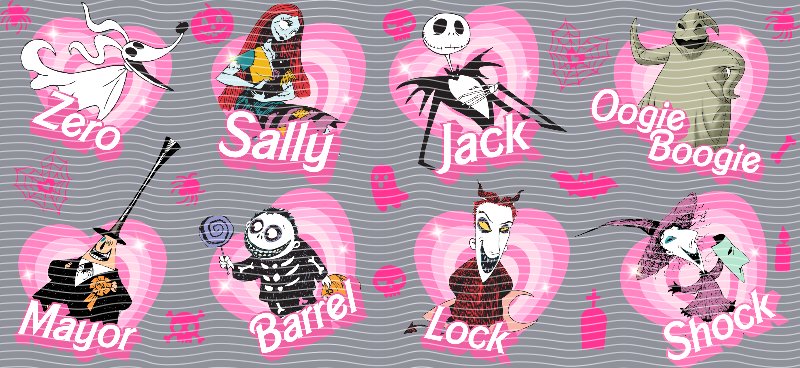 Nightmare Before Christmas Pink Hearts Cast Cup Decal – Design #244