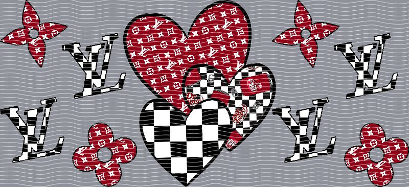 LV & Dr Pepper Red & Black Checkered Hearts Cup Decal – Design #145