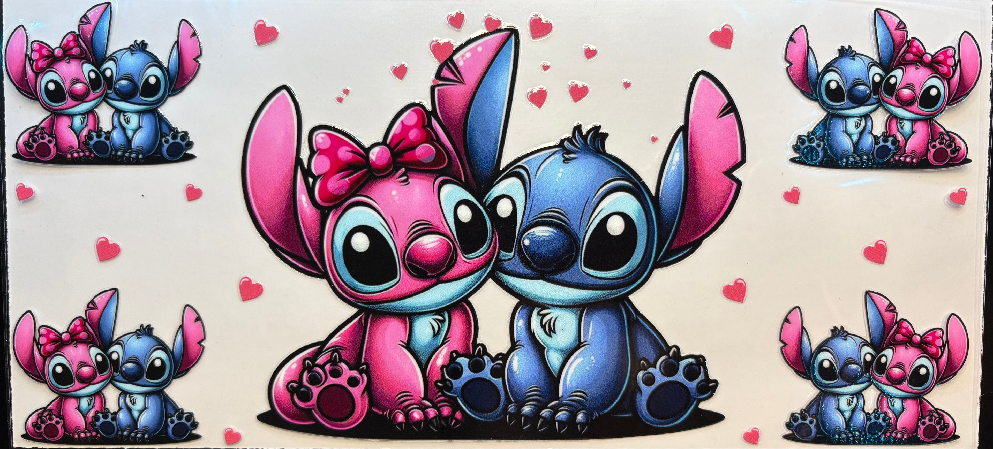 Angel & Stitch in Love Pink Hearts Cup Decal – Design #223