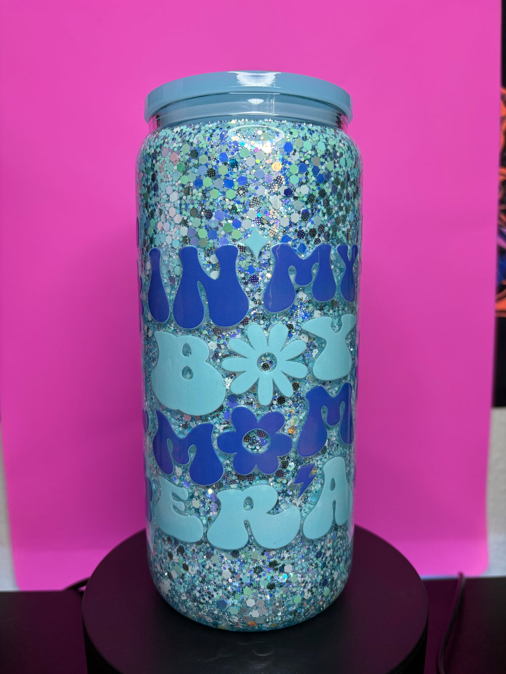 "In My Boy Mom Era" Blue Glitter Slow Flow Premade Snow Globe Cup – Ready to Ship