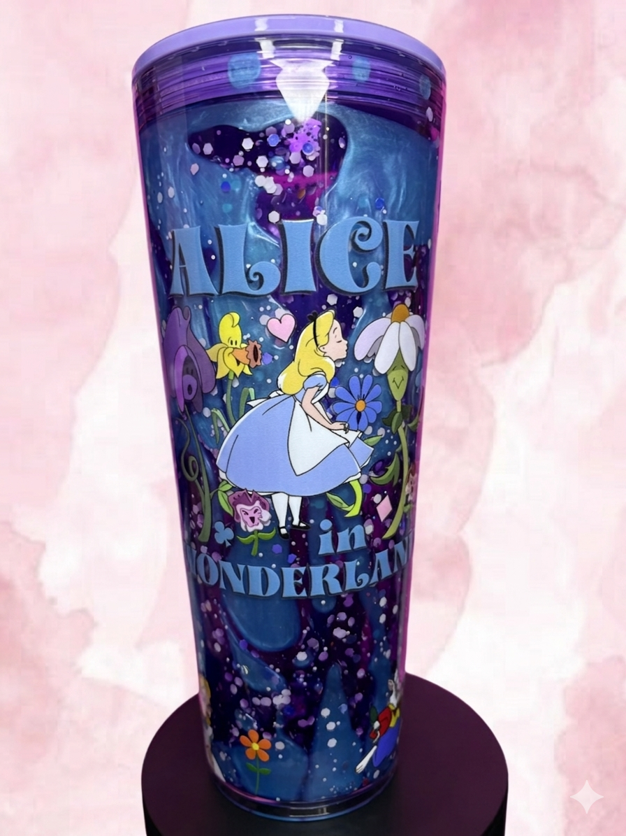 Alice in Wonderland Lava Effect Premade Snow Globe Cup – Ready to Ship