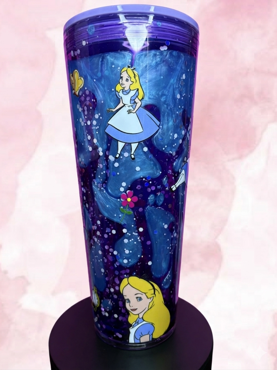 Alice in Wonderland Lava Effect Premade Snow Globe Cup – Ready to Ship