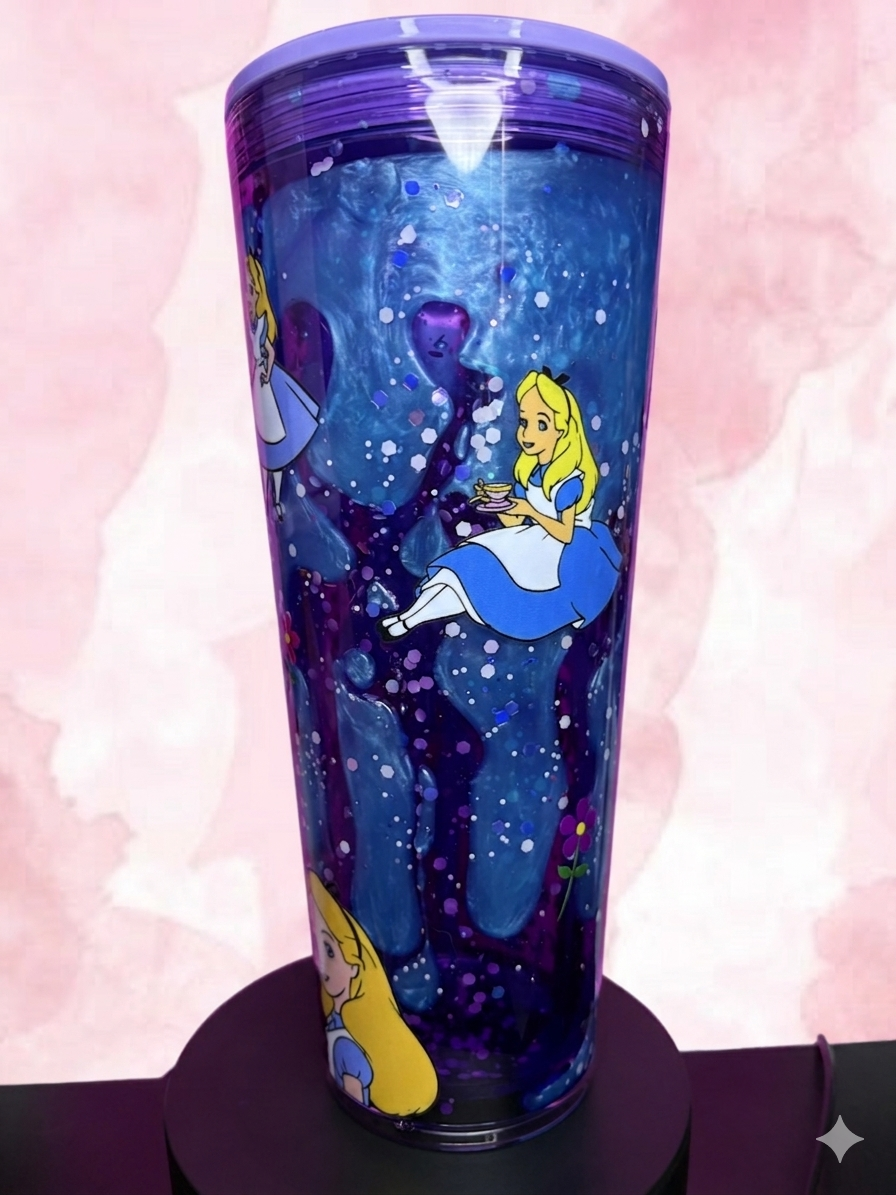 Alice in Wonderland Lava Effect Premade Snow Globe Cup – Ready to Ship
