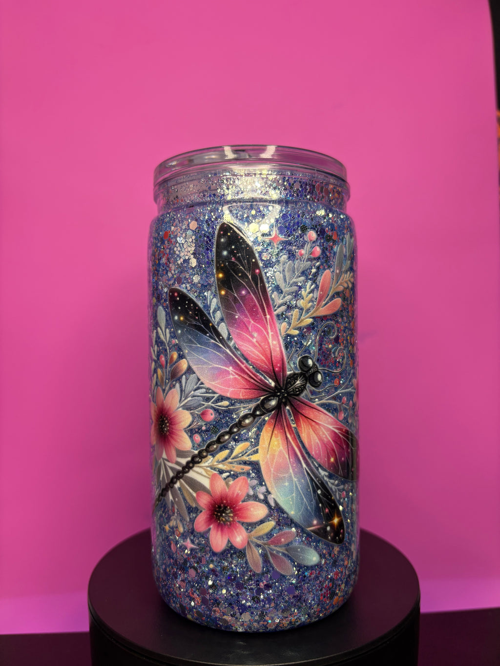 Dragonfly Floral Premade Snow Globe Cup – Ready to Ship