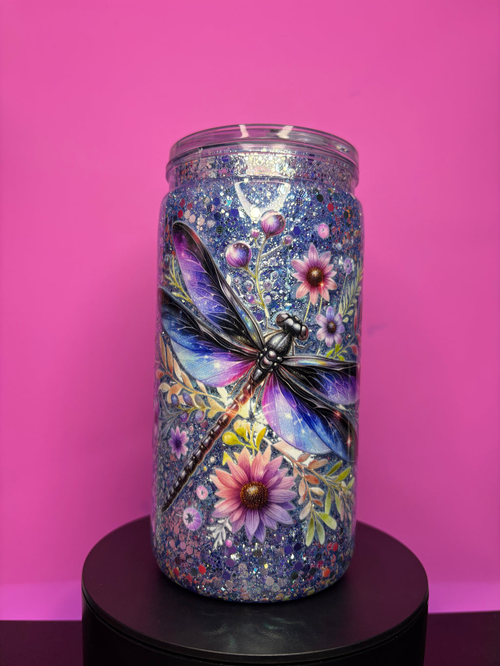 Dragonfly Floral Premade Snow Globe Cup – Ready to Ship