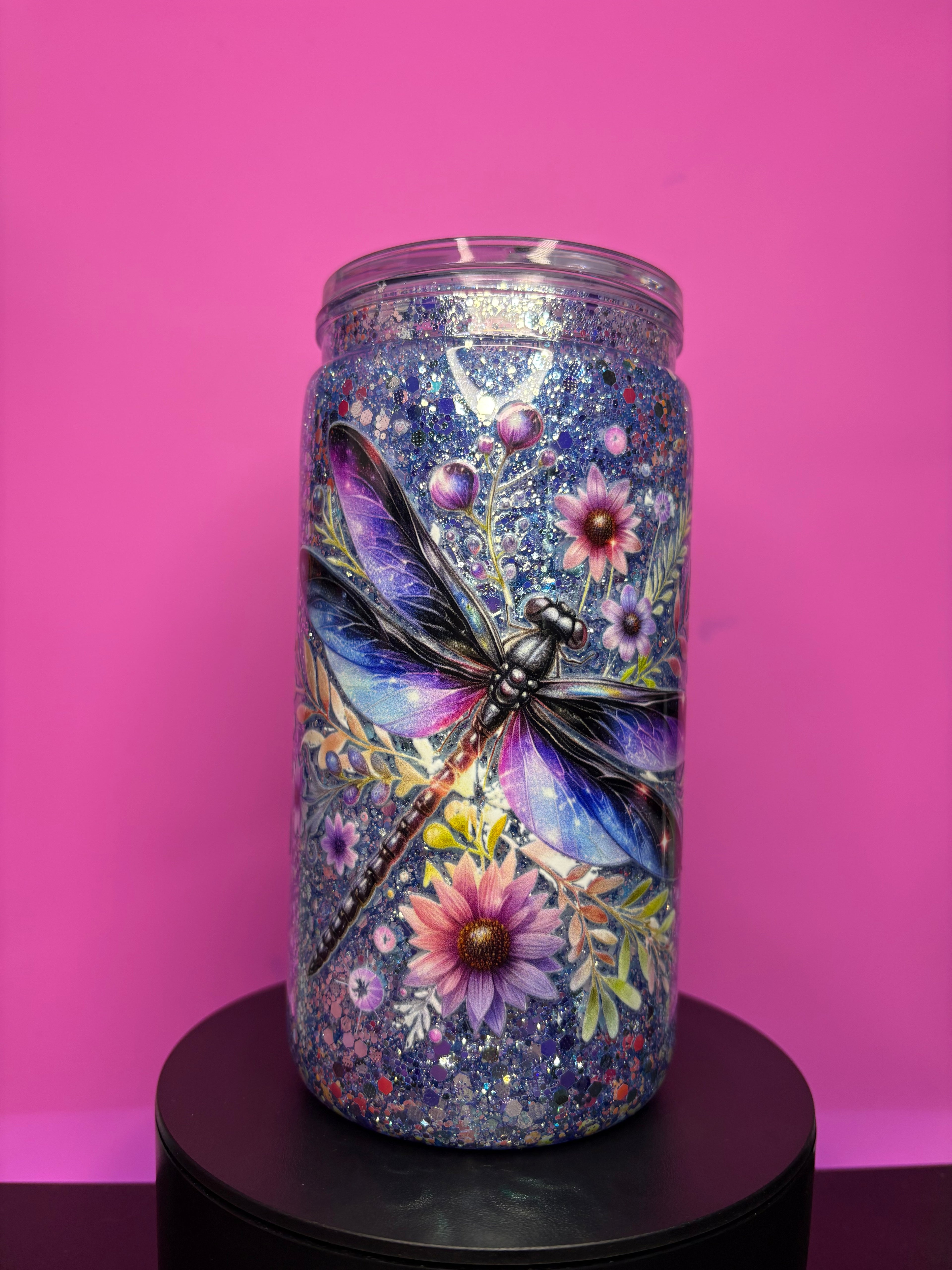Dragonfly Floral Premade Snow Globe Cup – Ready to Ship