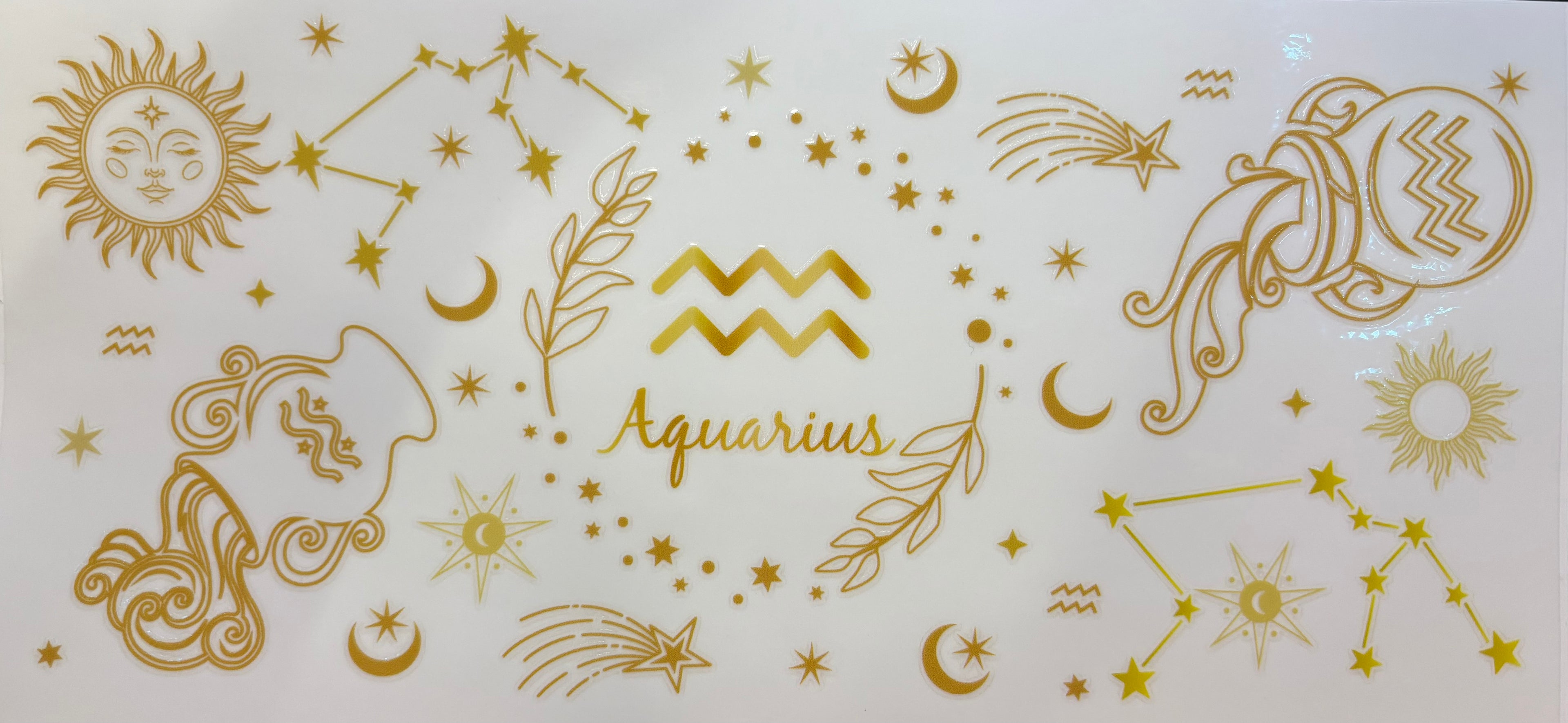 Aquarius Zodiac Gold Celestial Cup Decal – Design #305A