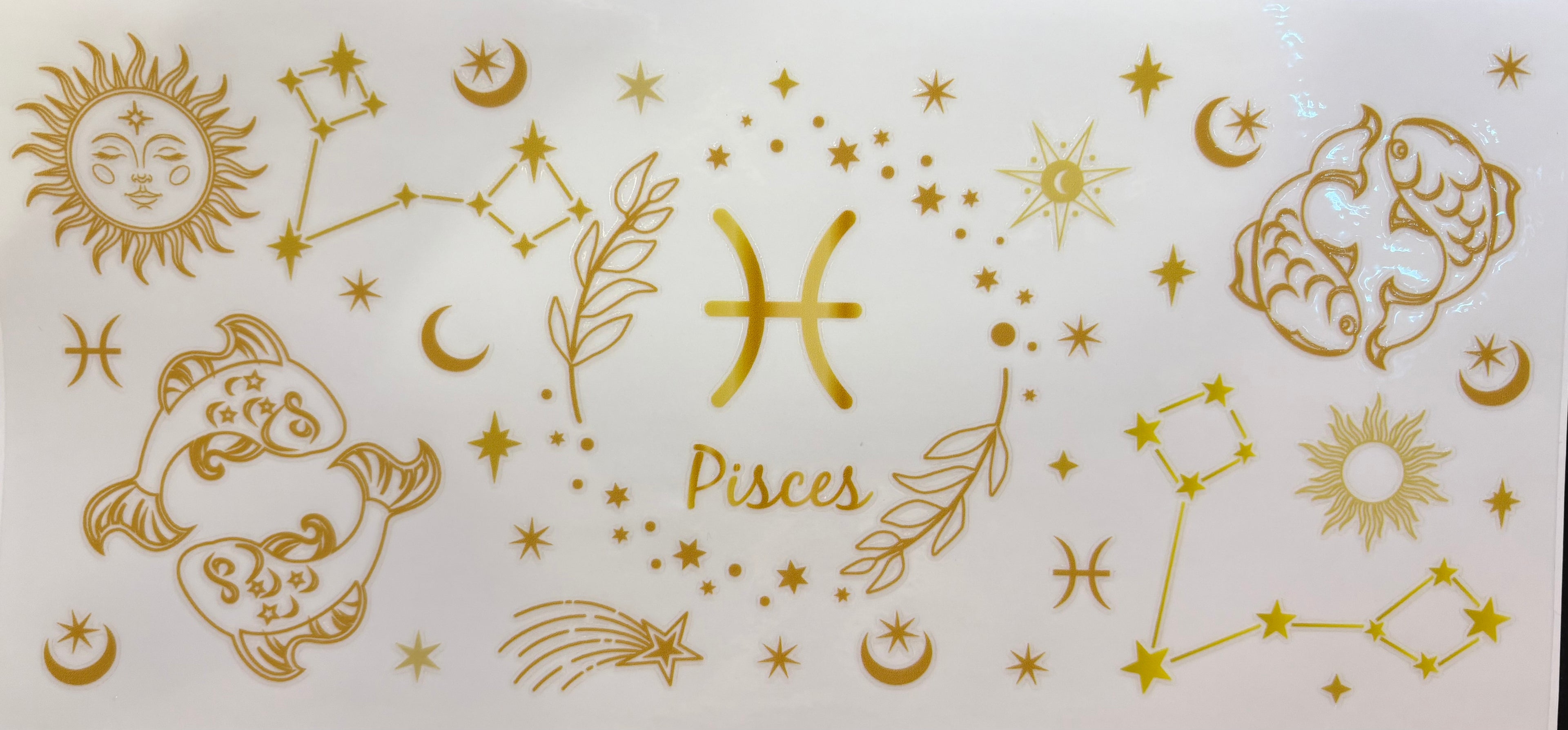 Pisces Zodiac Gold Celestial Cup Decal – Design #306A