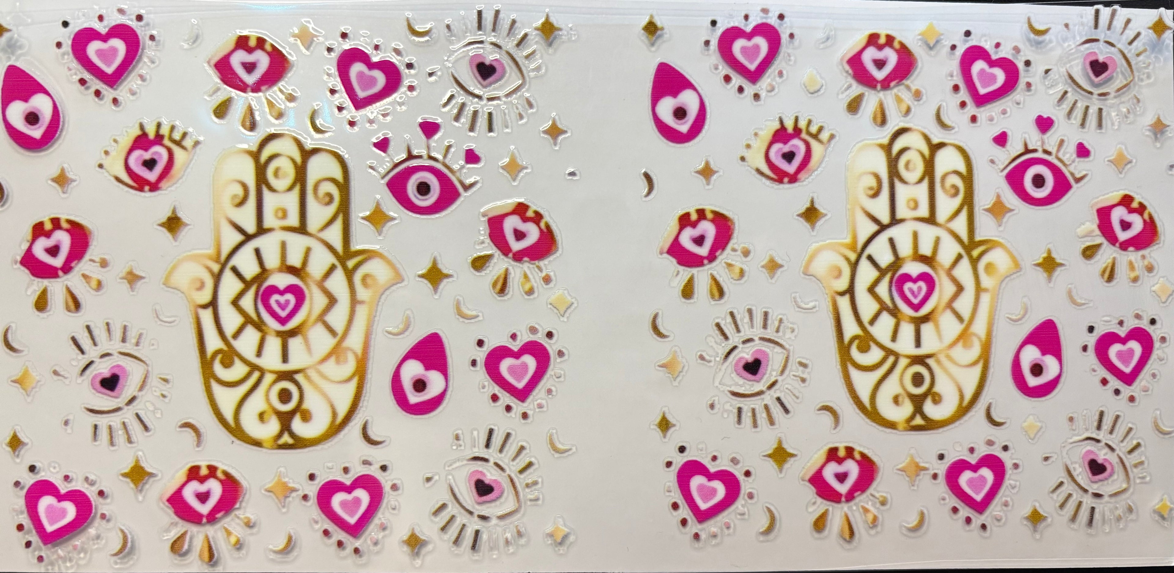 Gold Hamsa & Evil Eye Pink Hearts Cup Decal – Design #312
