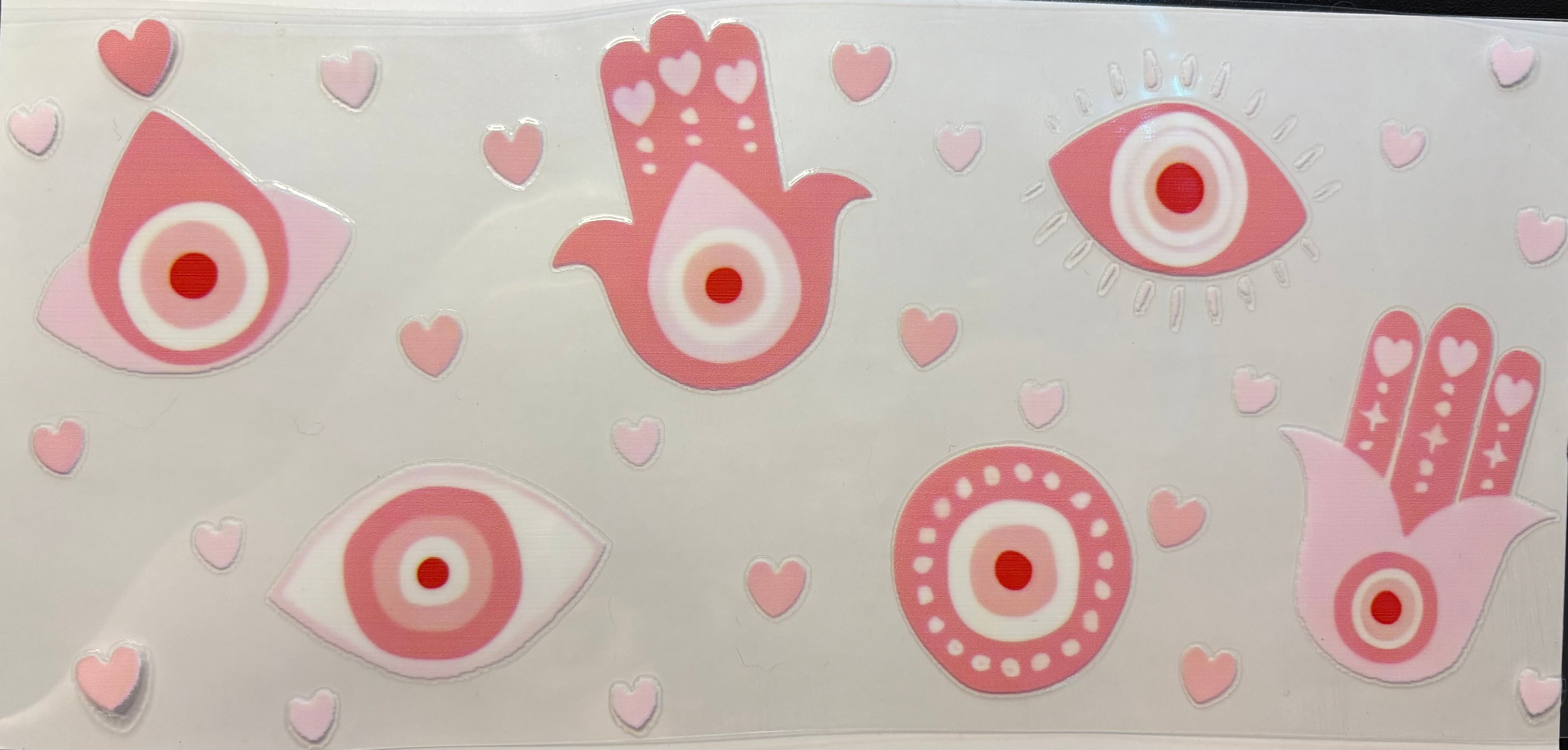 Pink Hamsa & Evil Eye Hearts Cup Decal – Design #312A