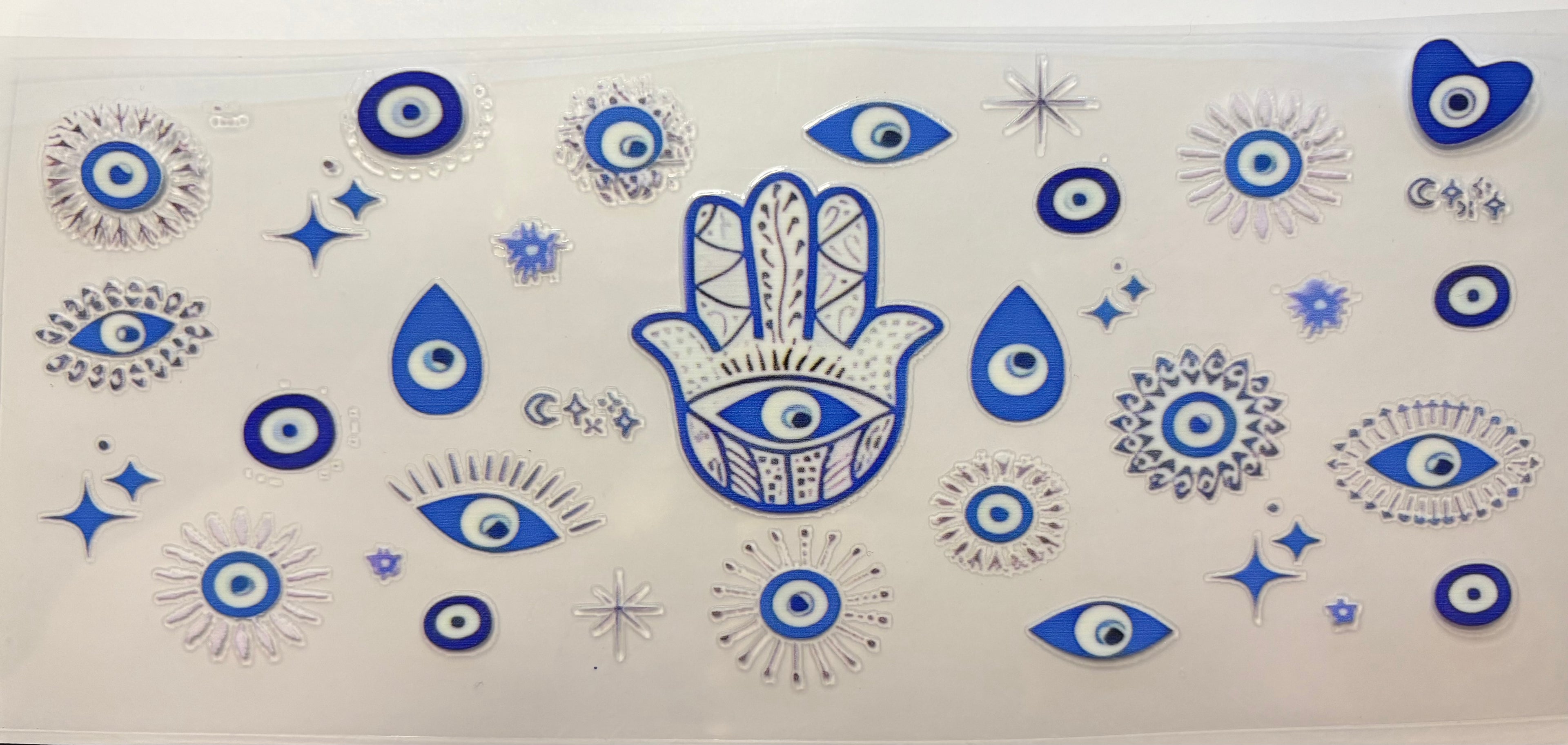Blue & Silver Hamsa Evil Eye Scatter Cup Decal – Design #318