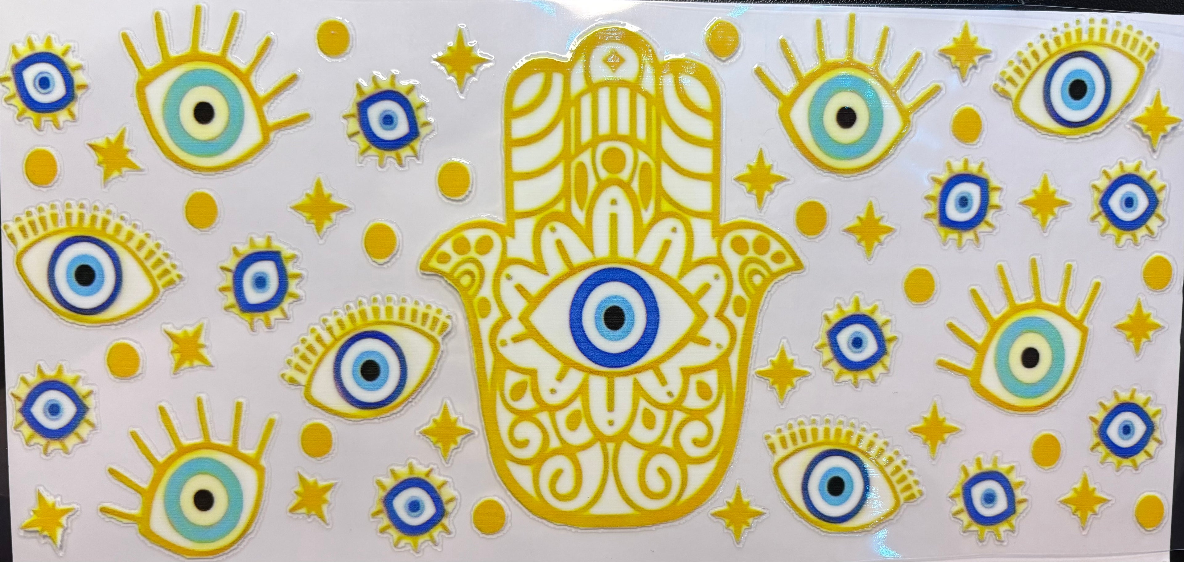Gold Hamsa & Teal Evil Eye Scatter Cup Decal – Design #319