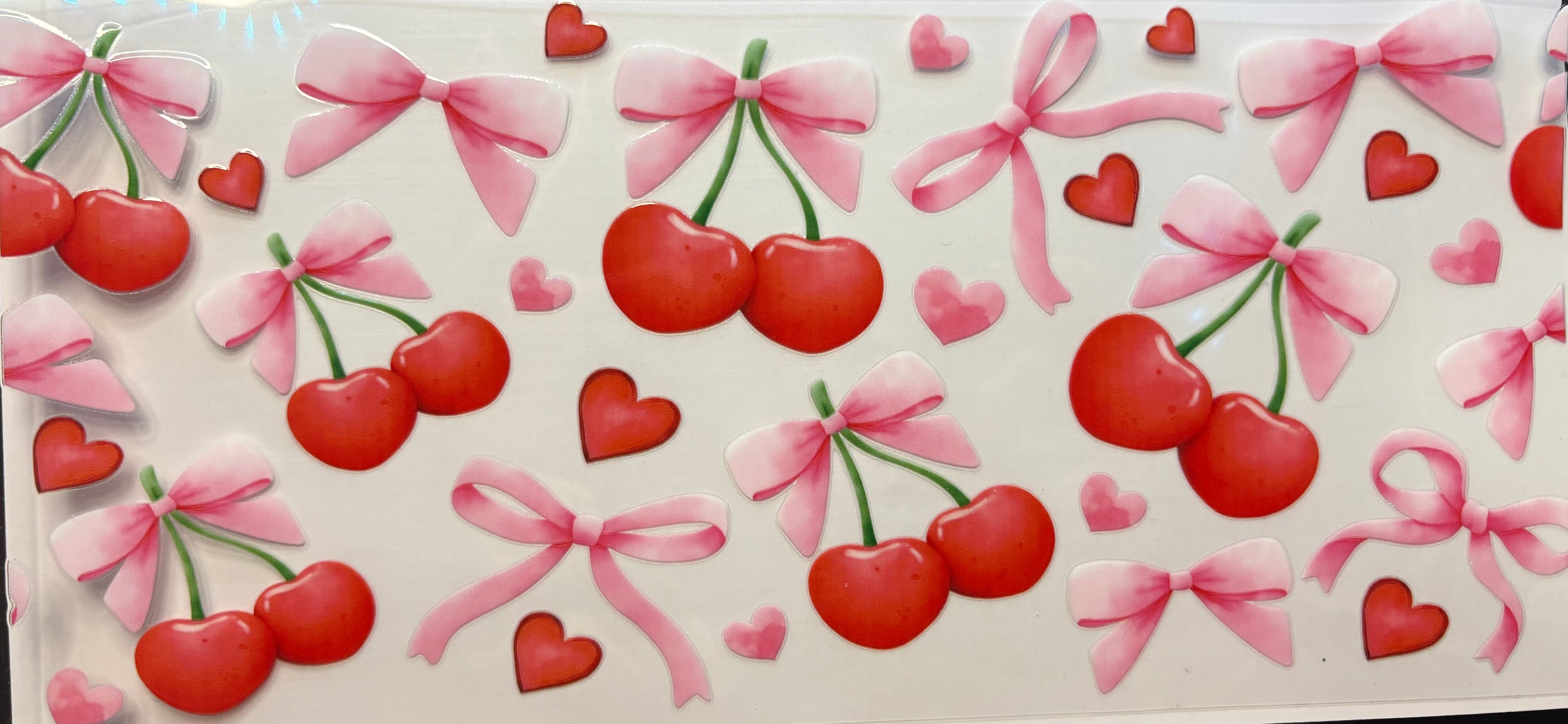 Cherries, Pink Bows & Hearts Cup Decal – Design #268B