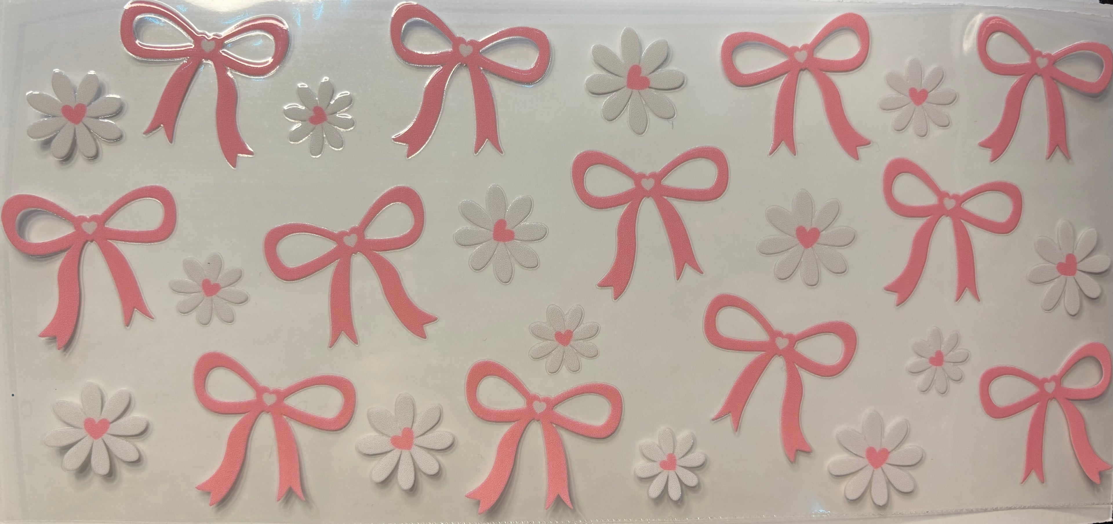 Pink Bows & Daisies Cup Decal – Design #270B