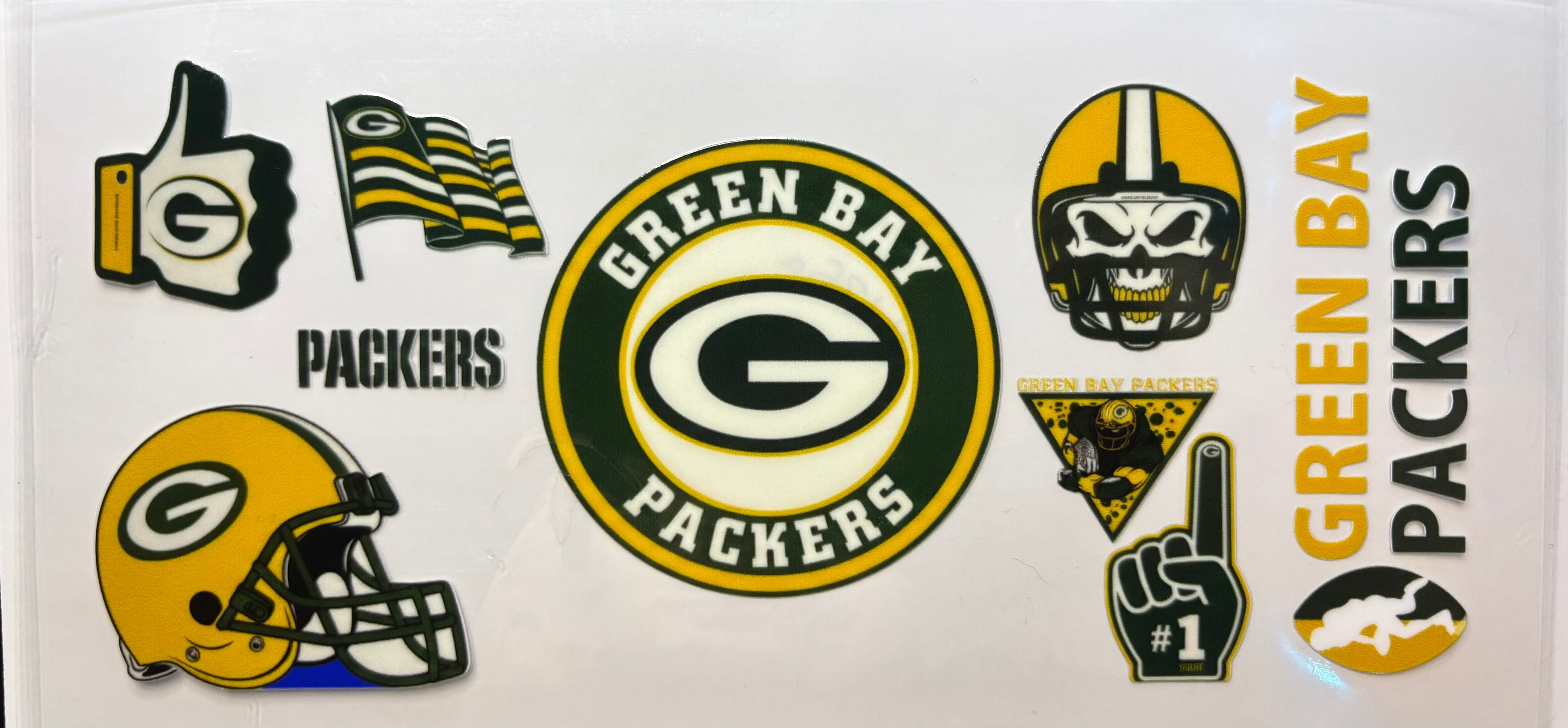 Green Bay Packers Multi-Logo Cup Decal – Design #125A